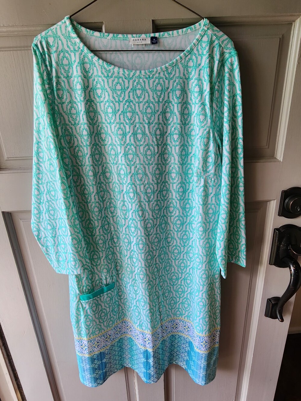 Womens Cabana Life Dress Size XL Turquoise White Blue Beachy Tropical Print